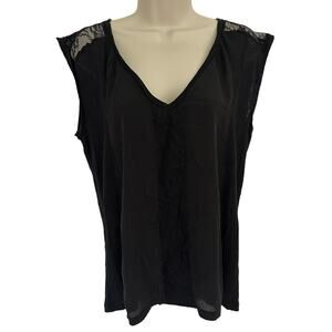 Aritzia Babaton Silk Linen Lace Short Sleeve Shirt Top Blouse Black Womens Small